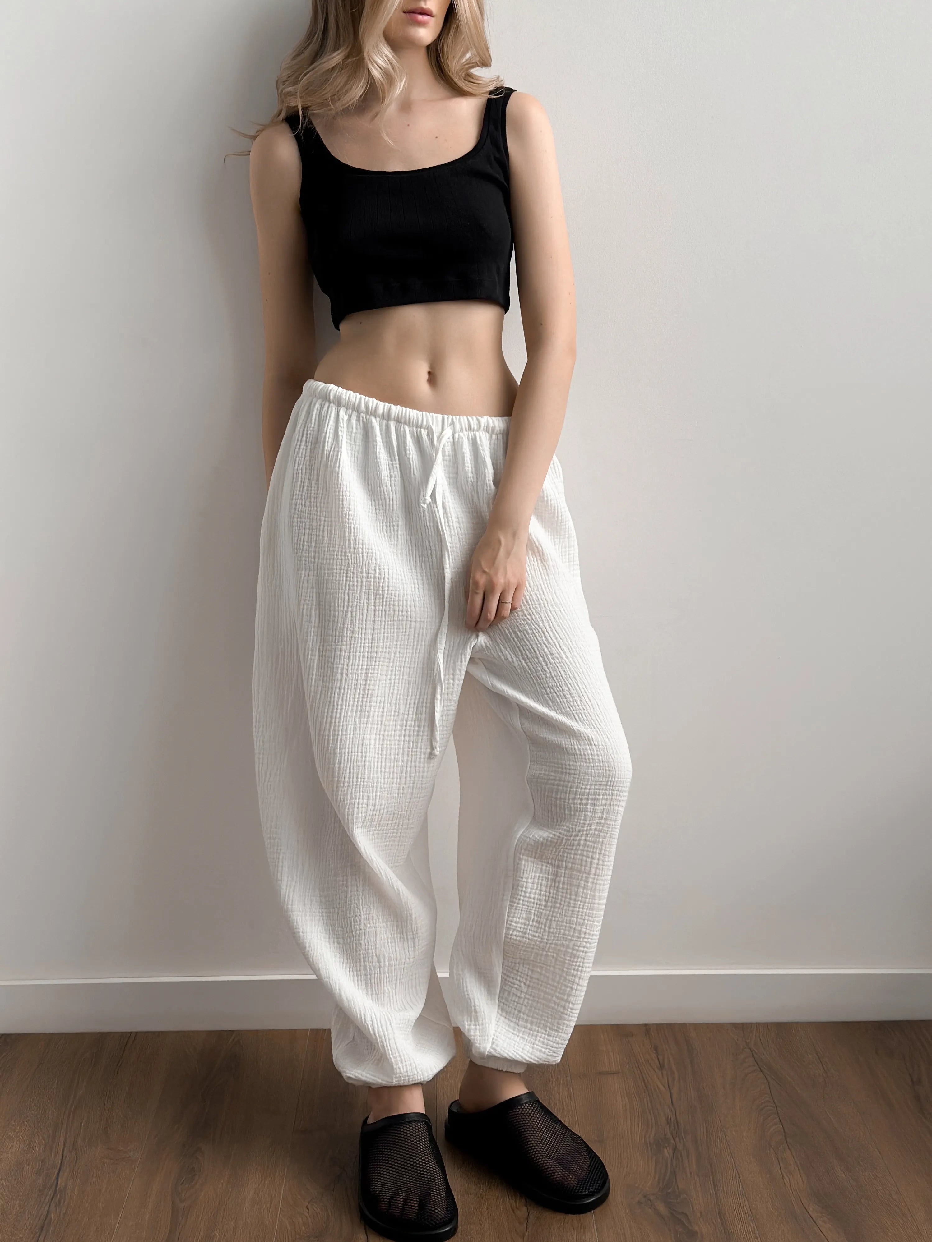 Pants Mono Harem pants muslin white 2-layer