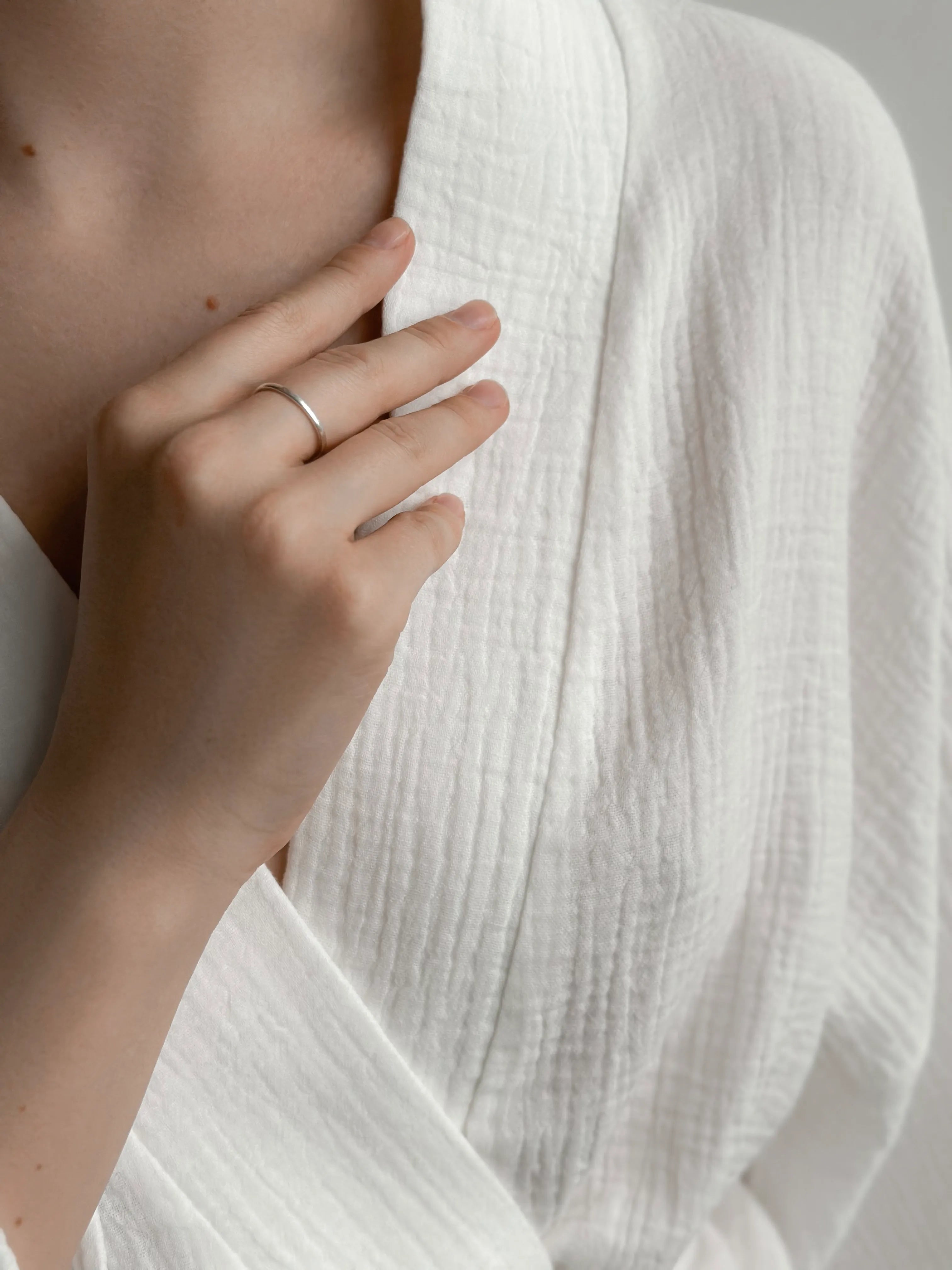 Kimono robe short muslin white 2-layer