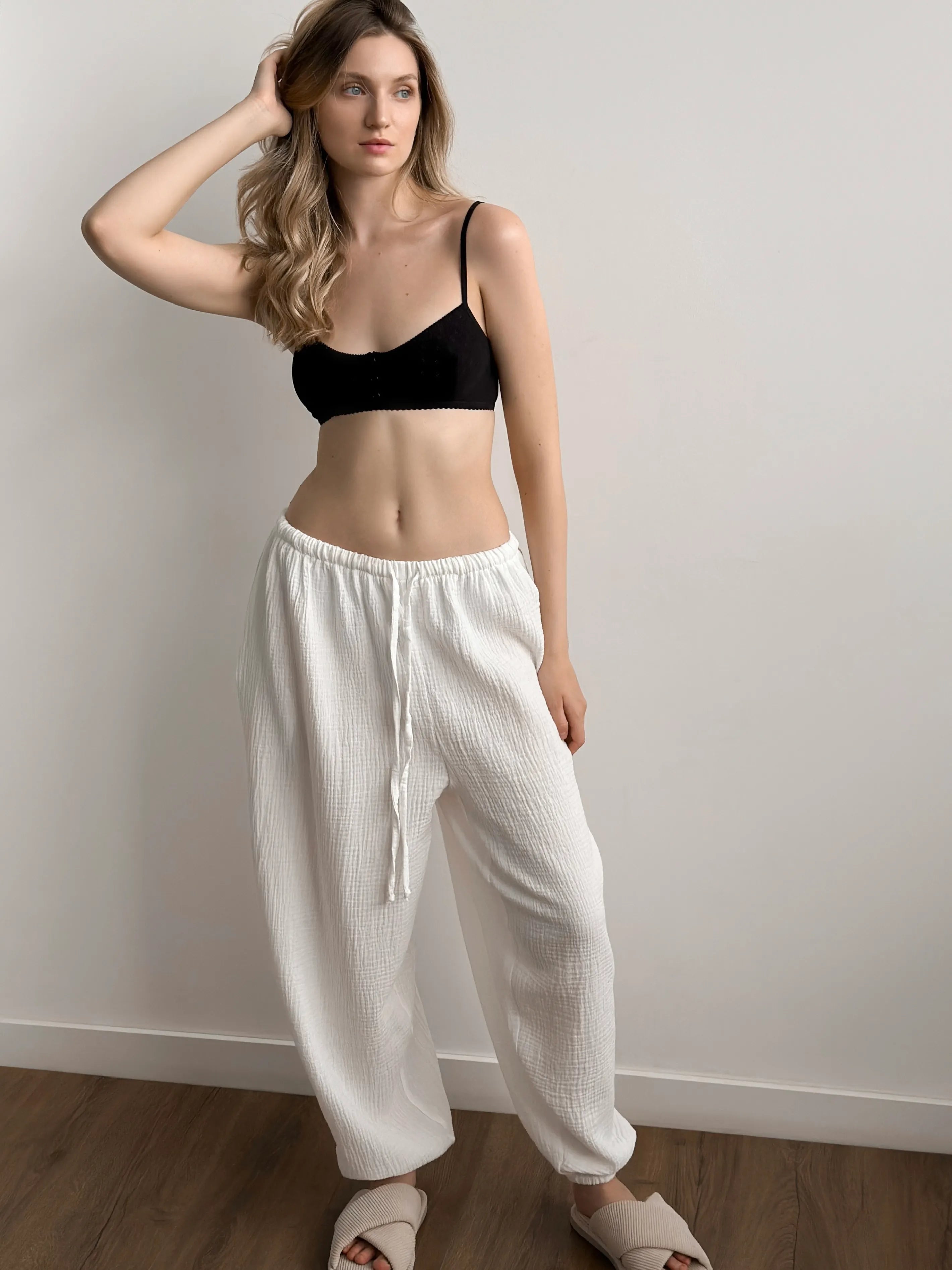 Pants Mono Harem pants muslin white 2-layer