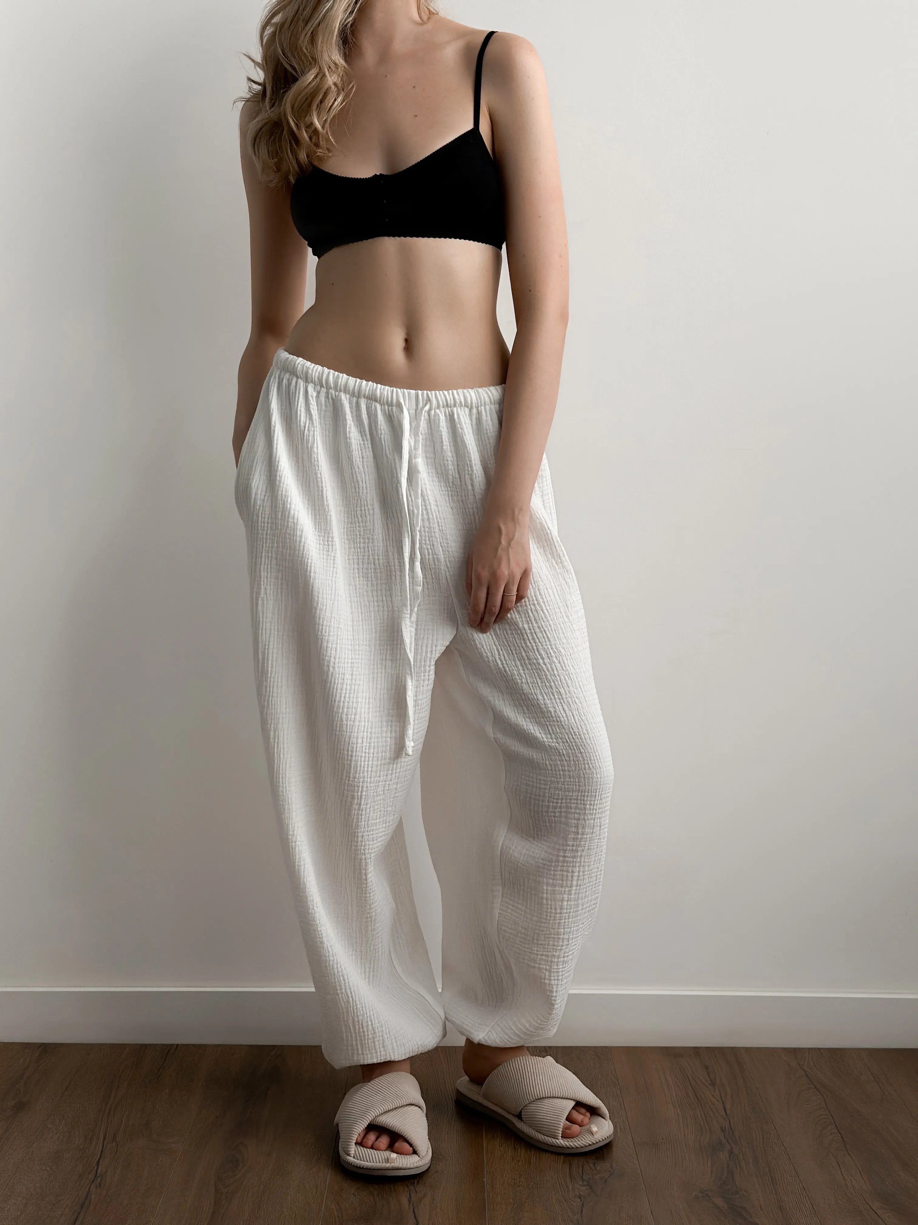 Pants Mono Harem pants muslin white 2-layer