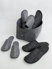 Set of guest slippers and basket