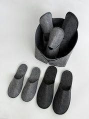 Set of guest slippers and basket