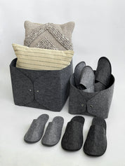 Set of guest slippers and basket
