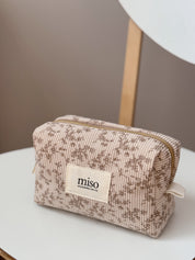 Velvet cosmetic bag small square beige floral