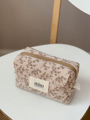 Velvet cosmetic bag small square beige floral