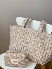 Velvet cosmetic bag small square beige floral