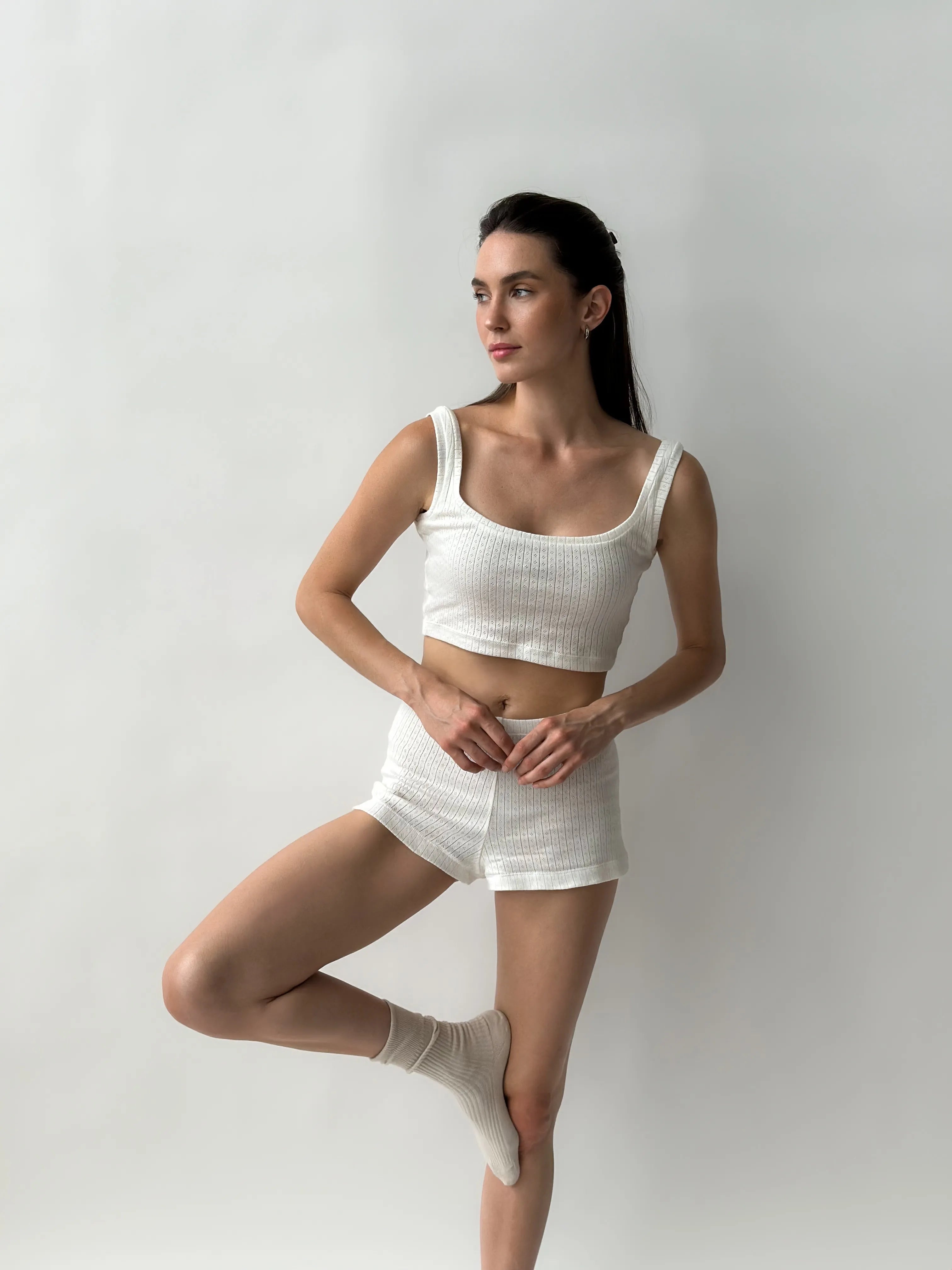 Ribbed mini shorts milky