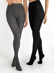 Knitted tights white polka dots on black
