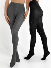 Knitted tights white polka dots on black