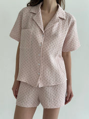 Suit shorts and short-sleeved shirt muslin pea powder