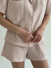 Suit shorts and short-sleeved shirt muslin pea powder