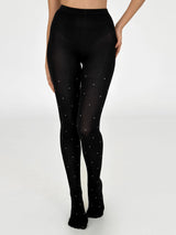 Knitted tights white polka dots on black