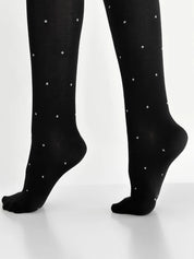 Knitted tights white polka dots on black