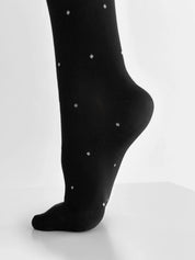Knitted tights white polka dots on black