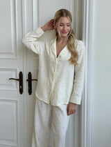 Long sleeve shirt and trousers muslin large black peas on milk suit