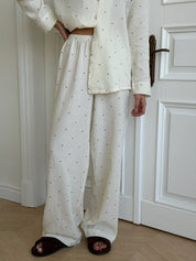 Long sleeve shirt and trousers muslin large black peas on milk suit