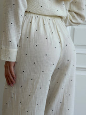 Long sleeve shirt and trousers muslin large black peas on milk suit