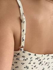 Ribbed set Top and shorts milky with blue flower