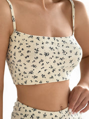 Ribbed set Top and shorts milky with blue flower