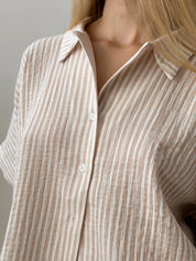 Muslin 2-layer shorts + striped shirt beige suit