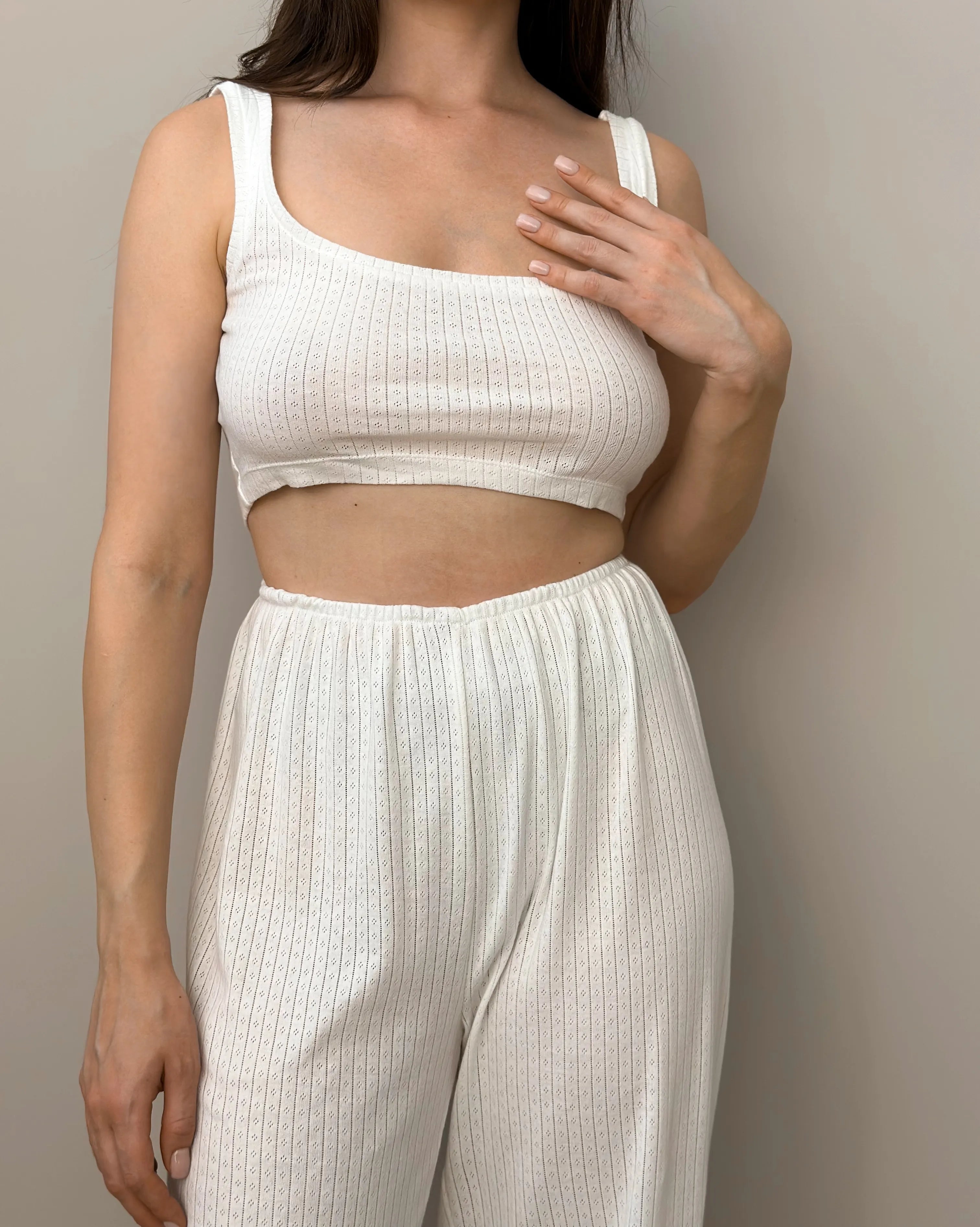 Ribbed wide pants milky