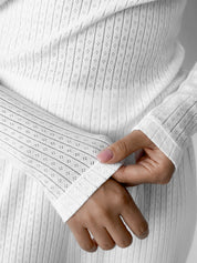 Ribbed knitted suit, wide pants and longsleeves milky