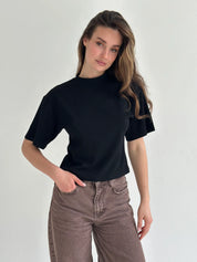Fitted cotton T-shirt, black