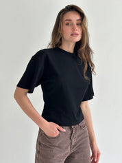 Fitted cotton T-shirt, black