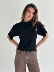 Fitted cotton T-shirt, black