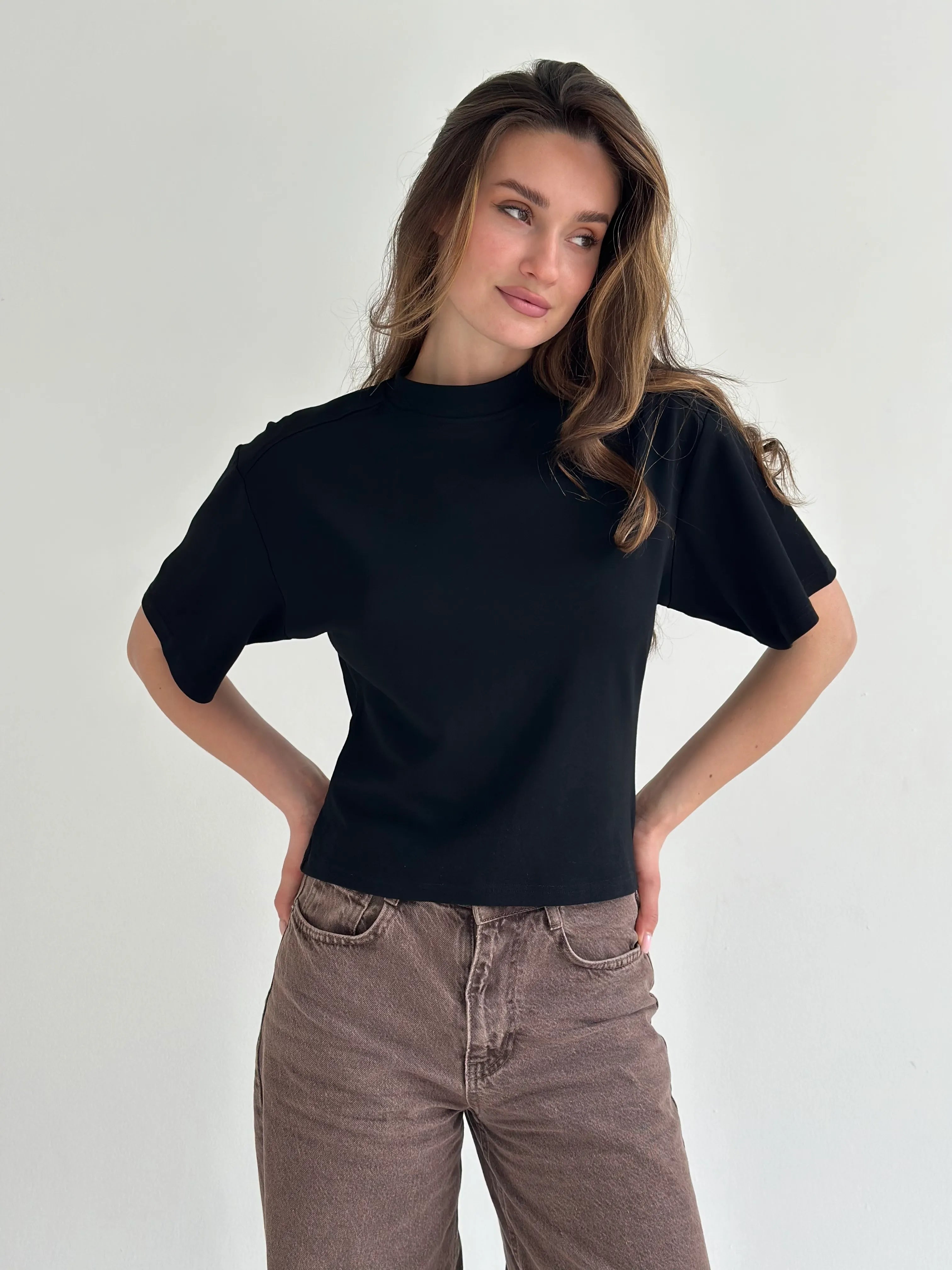 Fitted cotton T-shirt, black
