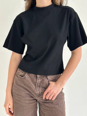 Fitted cotton T-shirt, black