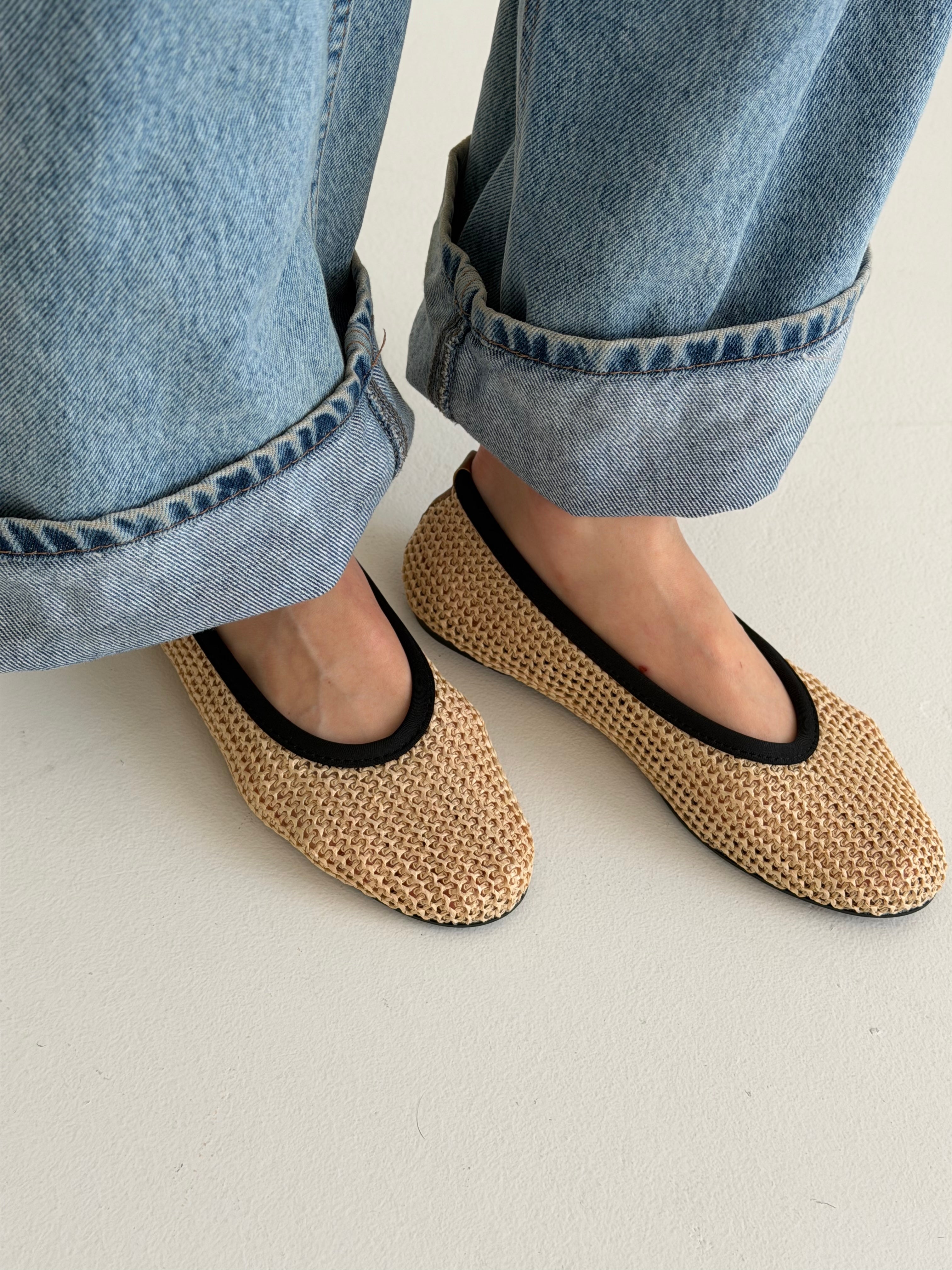 Shoes Ballet flats for women, matting, woven milk PVC