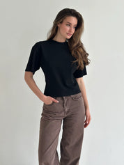 Fitted cotton T-shirt, black