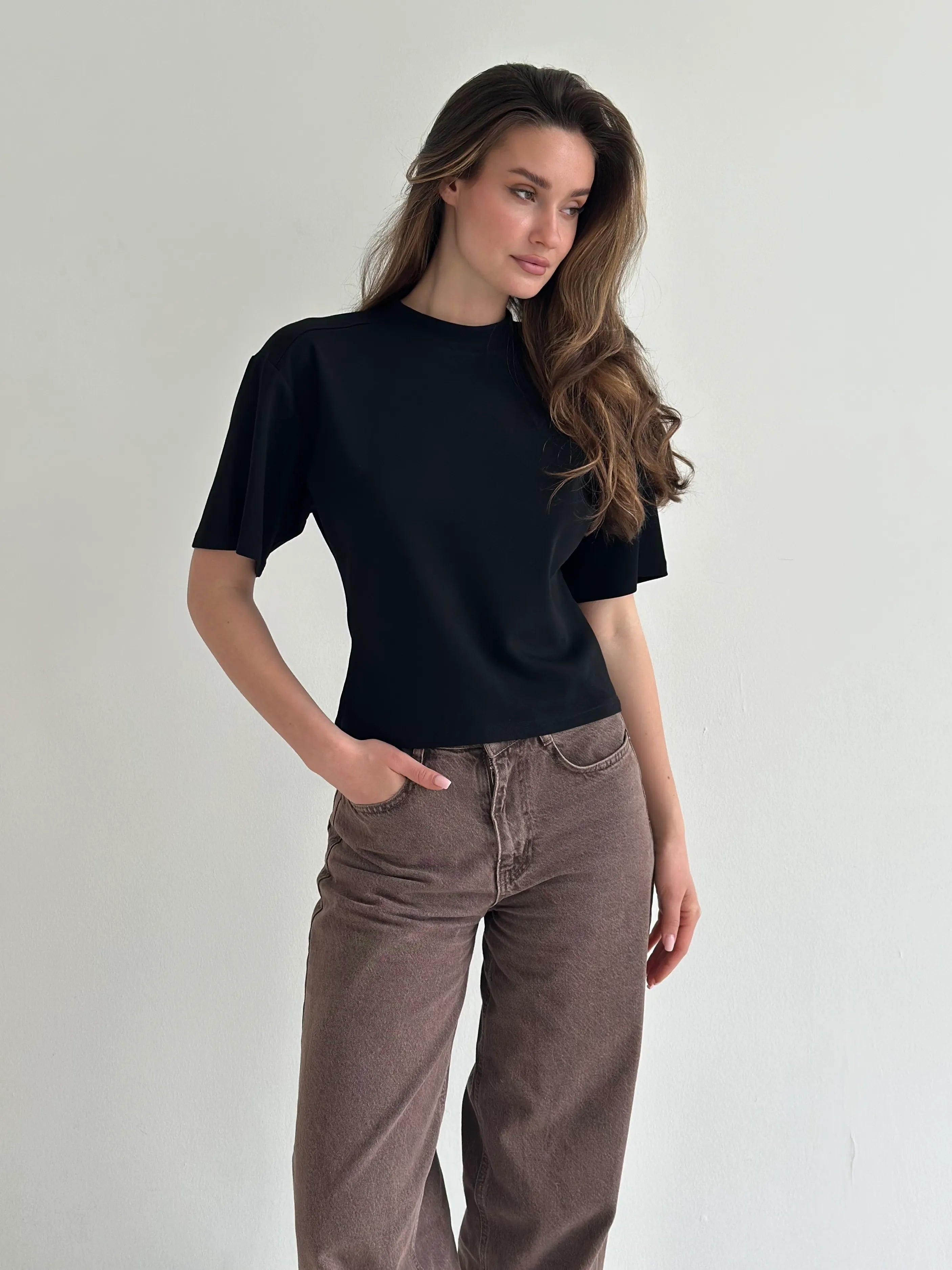 Fitted cotton T-shirt, black