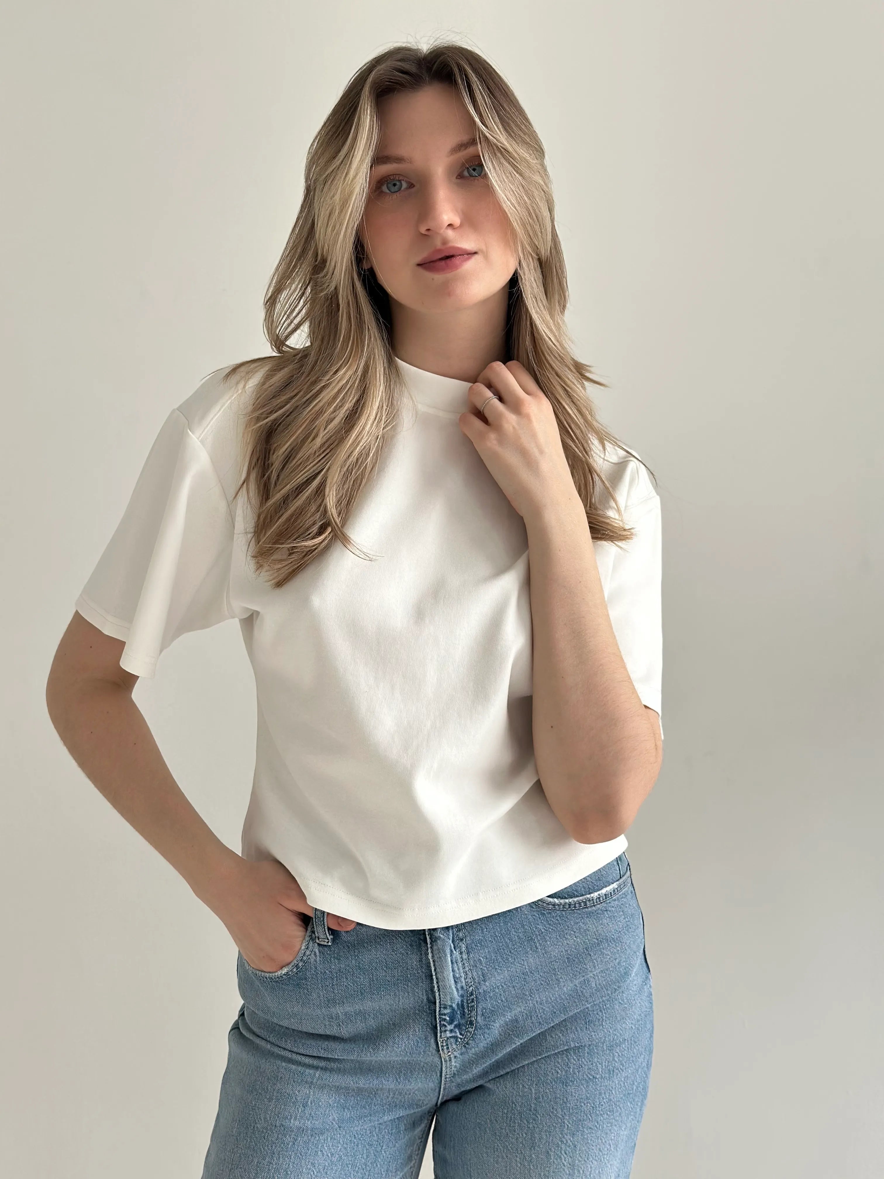 Fitted cotton T-shirt, white