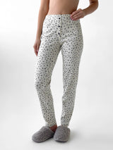 Ribbed milk joggers with a blue flower