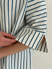 Shirt and shorts suit, cotton, "turquoise stripe on milk"
