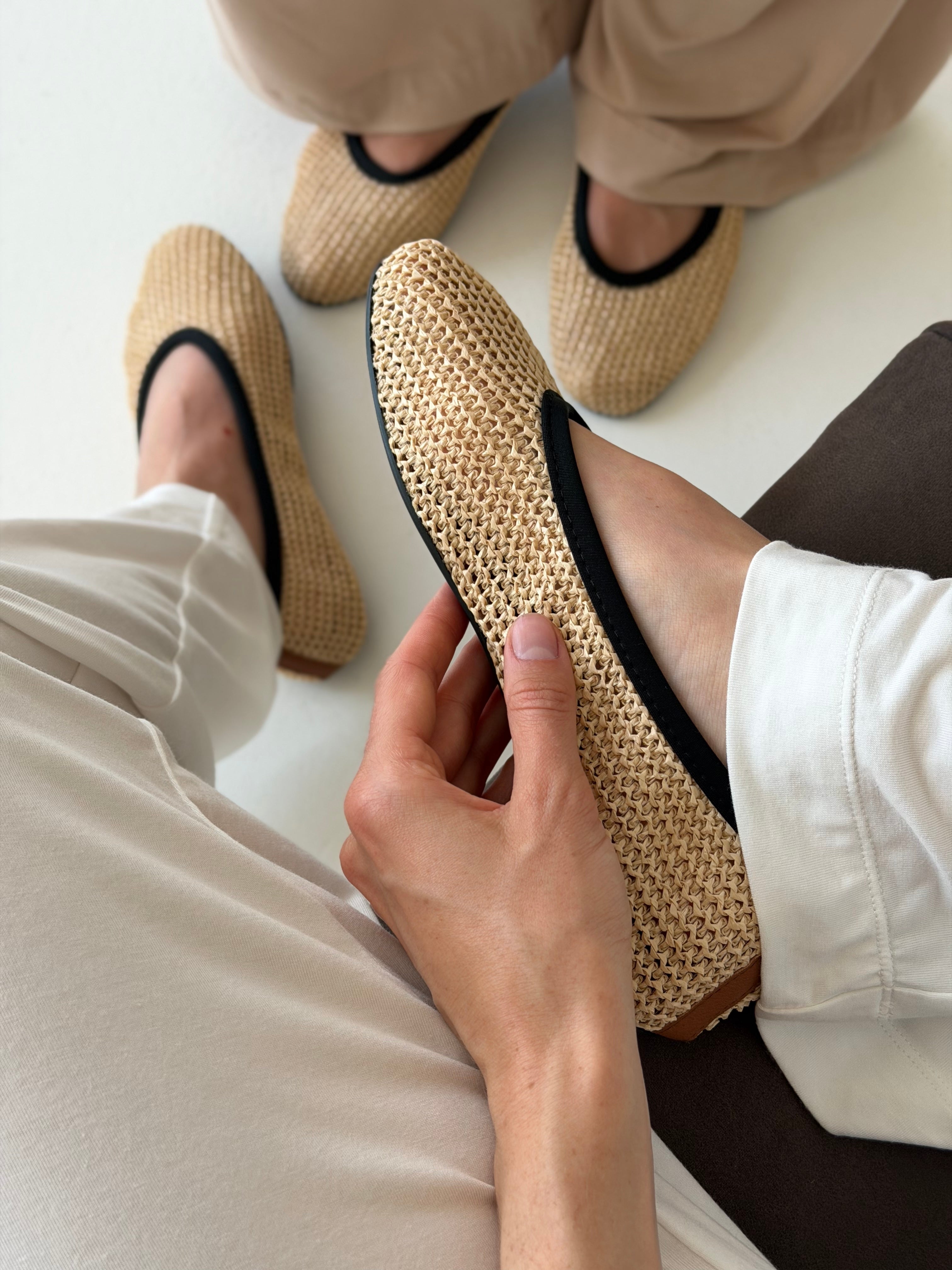 Shoes Ballet flats for women, matting, woven milk PVC