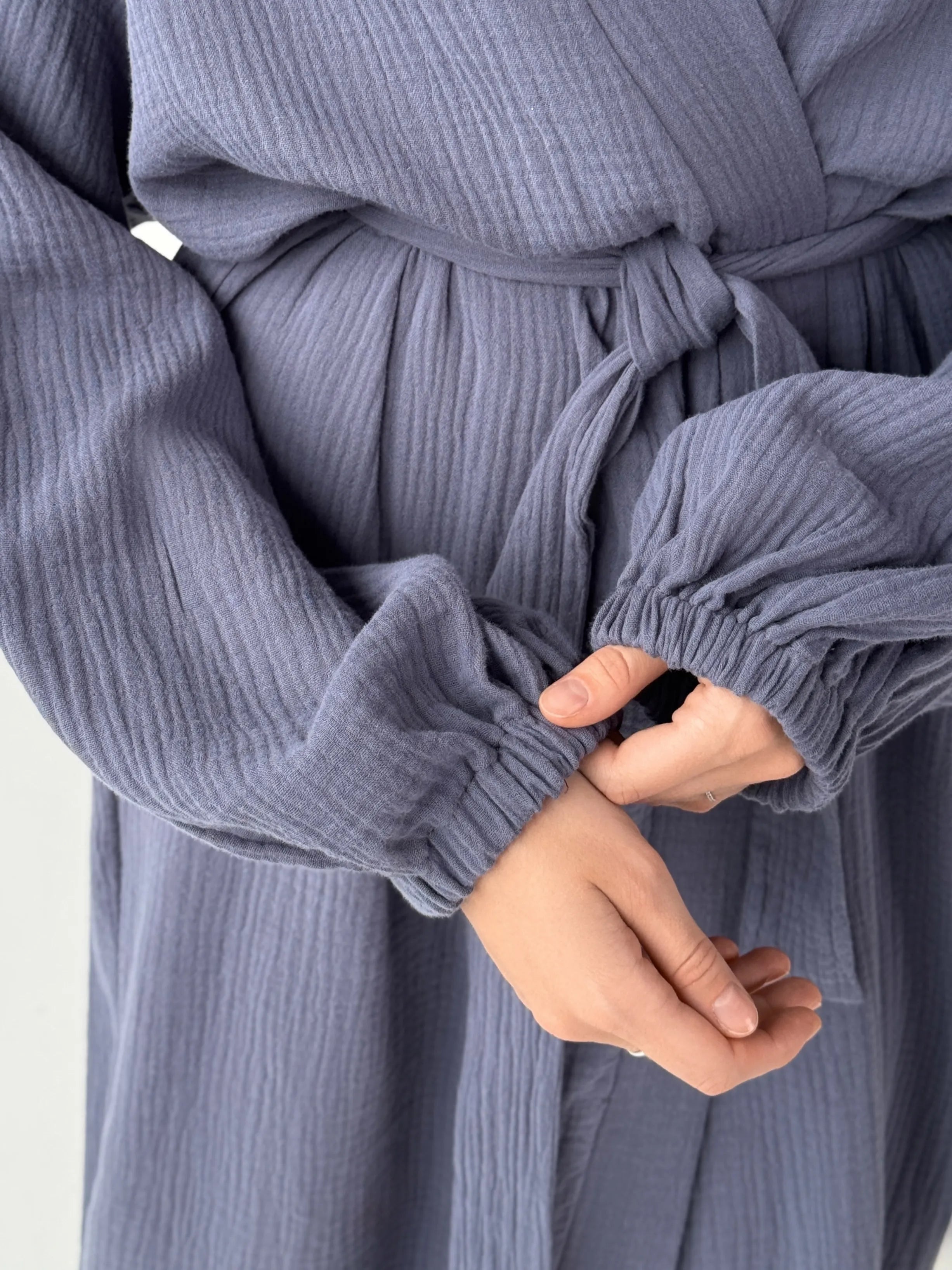 Muslin Robe long blue 2-layer