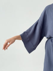 Muslin Kimono Robe Short Blue 2-layer