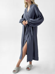 Muslin Robe long blue 2-layer