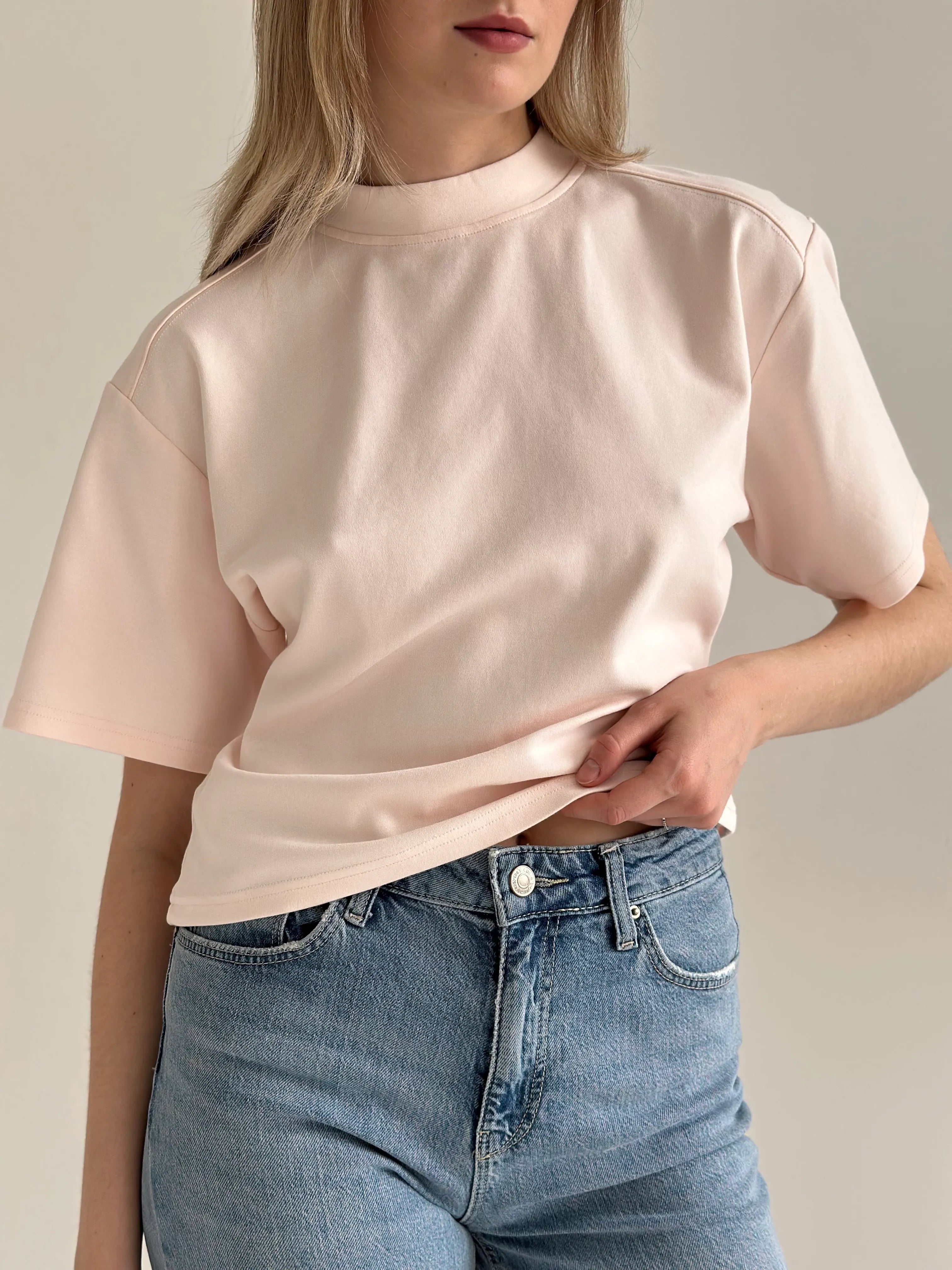Fitted cotton T-shirt, pink