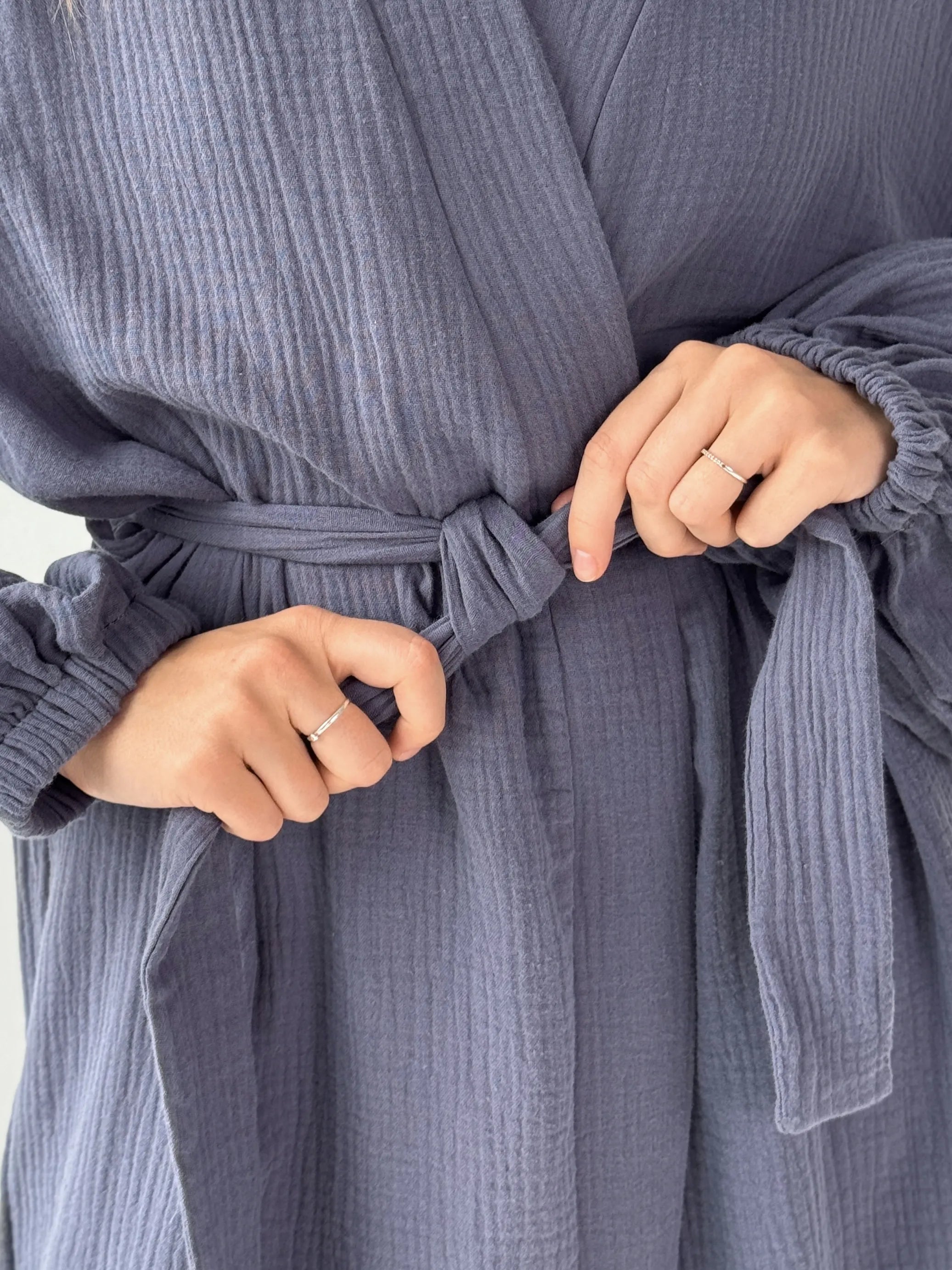 Muslin Robe long blue 2-layer