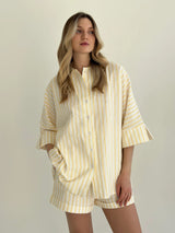 Shirt and shorts suit, cotton "yellow stripe on milk"