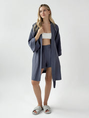 Muslin Kimono Robe Short Blue 2-layer