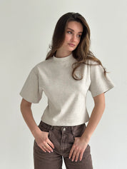 Fitted cotton T-shirt, beige