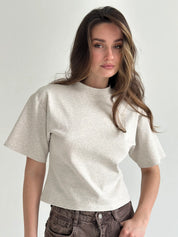 Fitted cotton T-shirt, beige