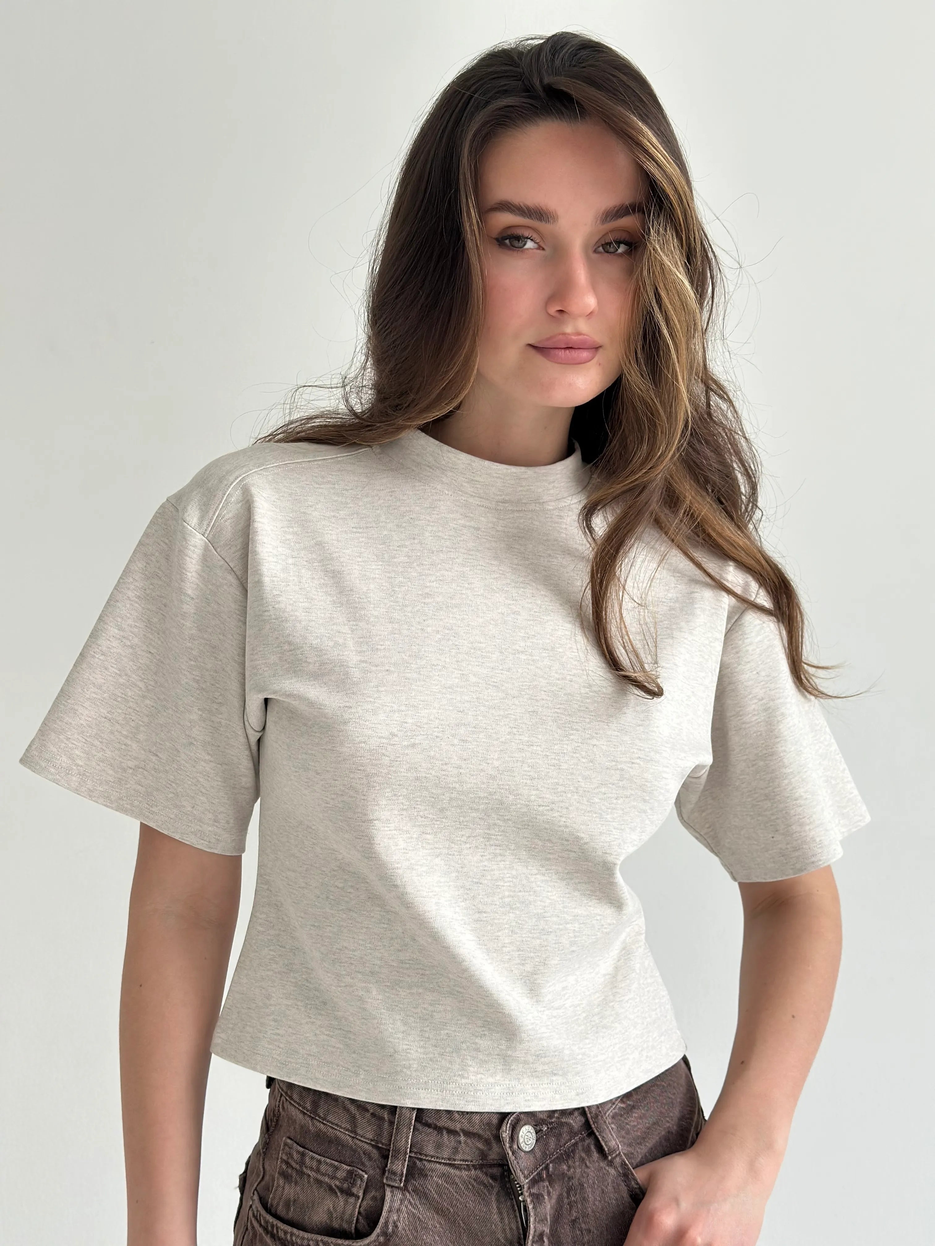 Fitted cotton T-shirt, beige