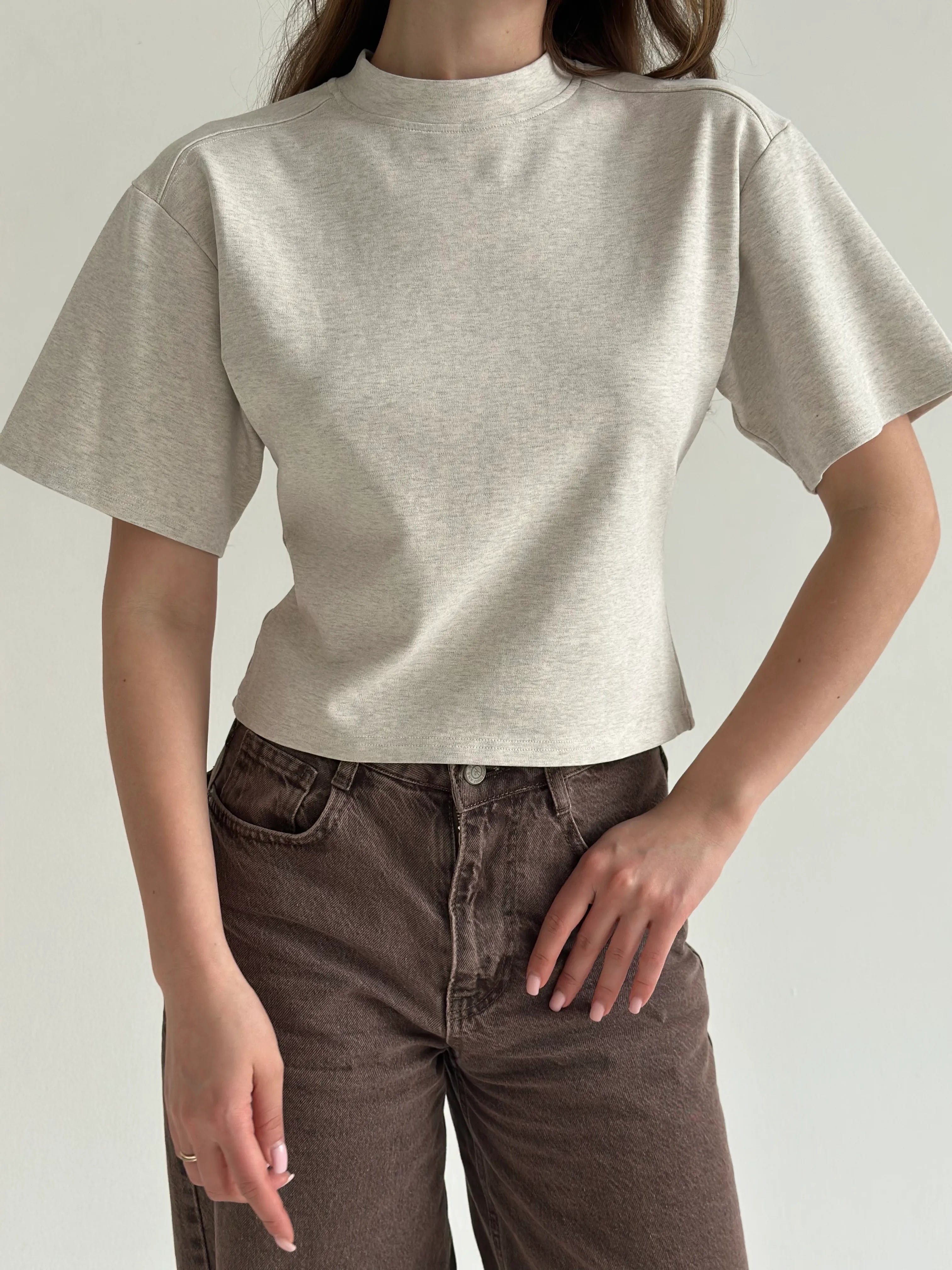 Fitted cotton T-shirt, beige