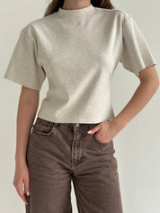 Fitted cotton T-shirt, beige